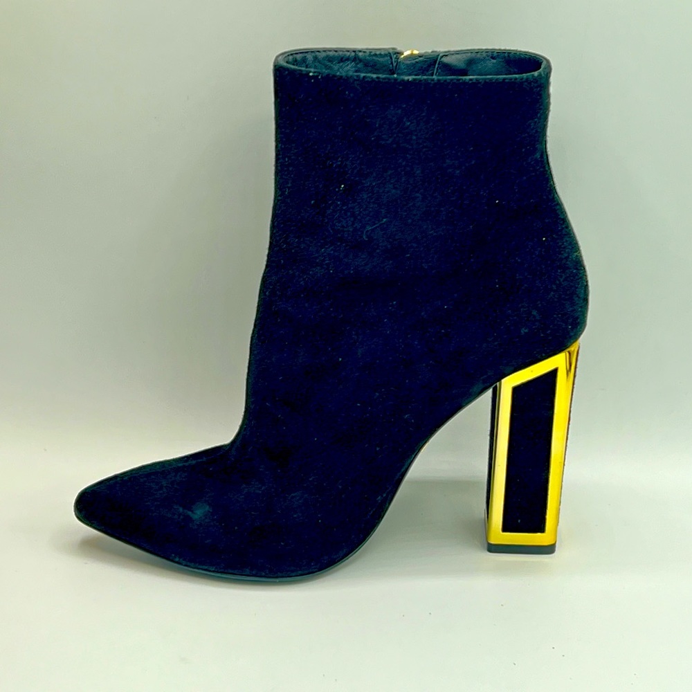 KAT MACONIE Black Suede Boots  With Funky Gold Accent On 4”Heels US6 EU37 - Picture 4 of 12